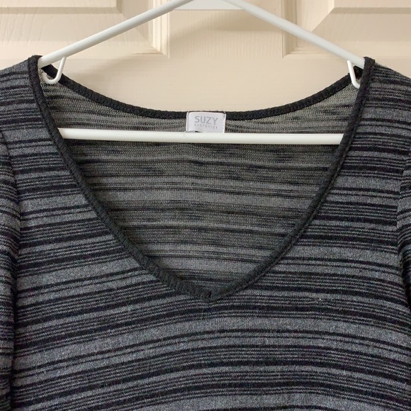 🌷3 for$25🌷Suzy Shier, US S, Black & Grey Thin Striped Long Sleeved Knit Dress - Picture 3 of 10